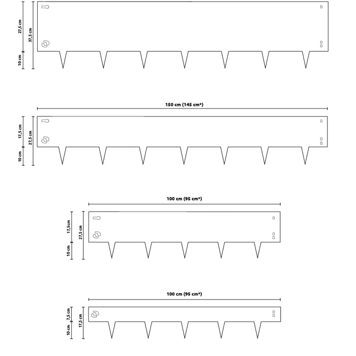 Afmetingen alle varianten Multi Edge Metal Verzinkt 